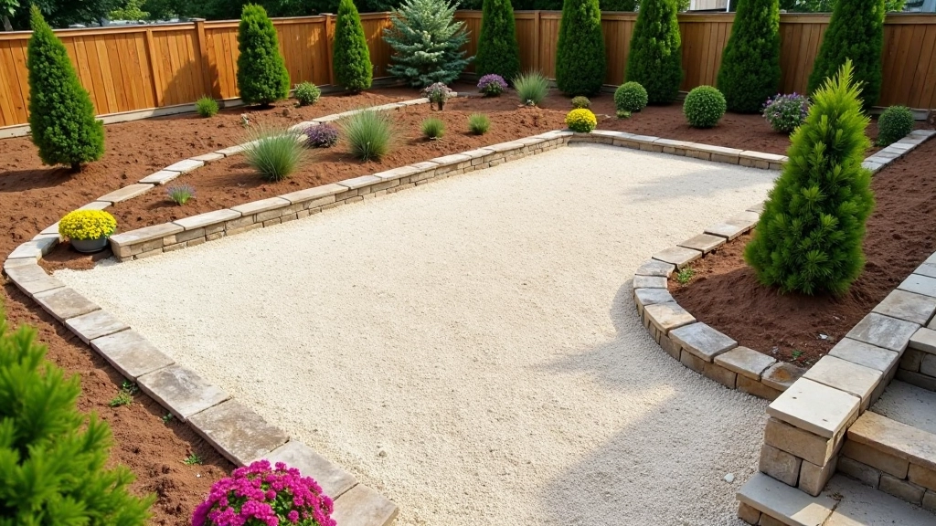 Cross-section view showing gravel base layers with proper drainage and soil preparation for hardscape installation
