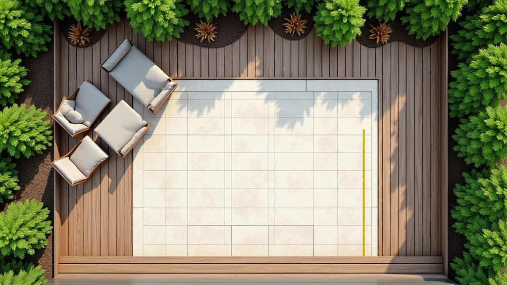 Overhead view of a well-proportioned patio with clear seating zones and adequate walking space